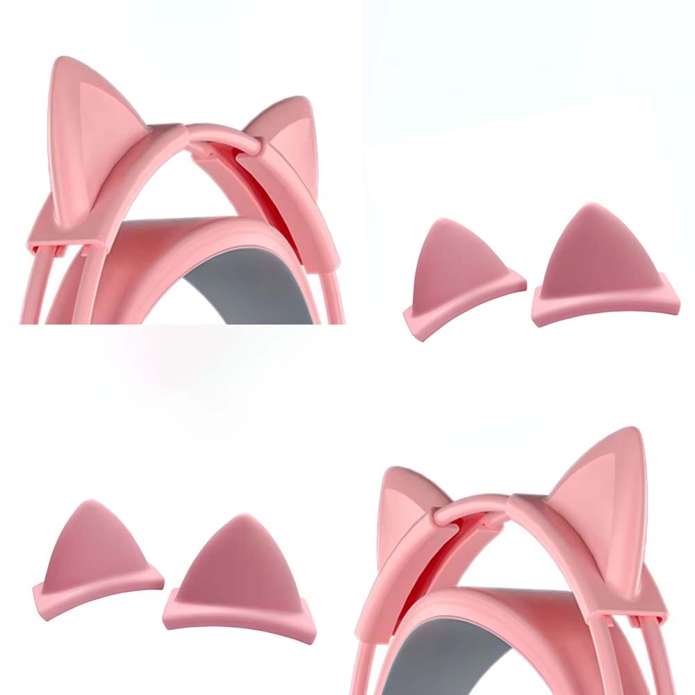 Gaming Headset Wired - Pink Silicone Cat Ears Pendant for